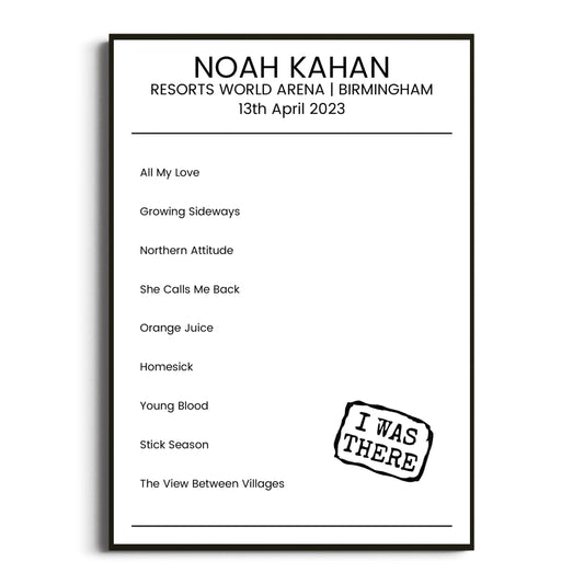 Noah Kahan Birmingham 13 April 2023 Setlist Poster