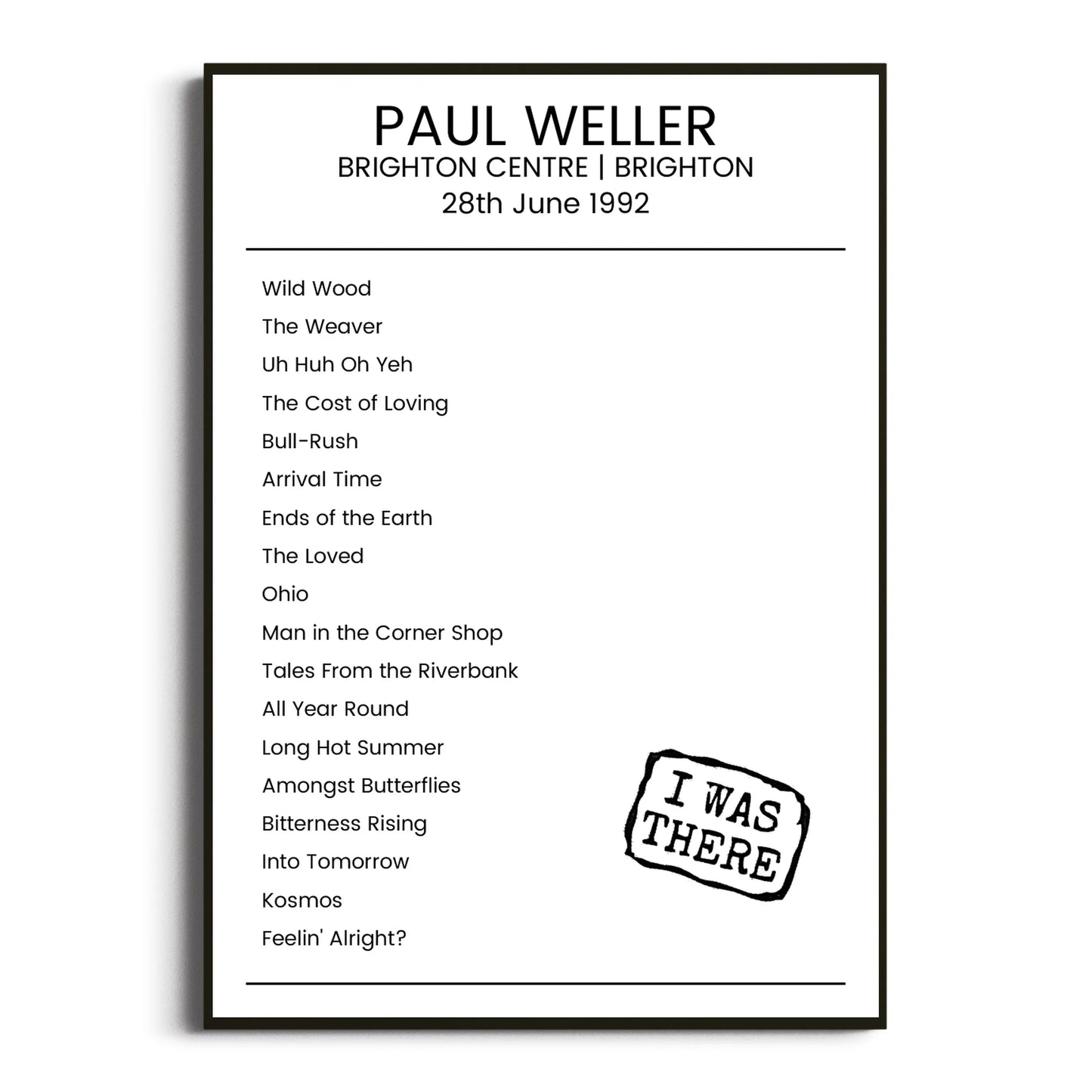 Paul Weller Brighton 28 June 1992 Setlist Poster