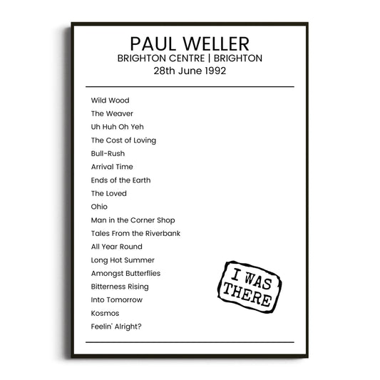 Paul Weller Brighton 28 June 1992 Setlist Poster