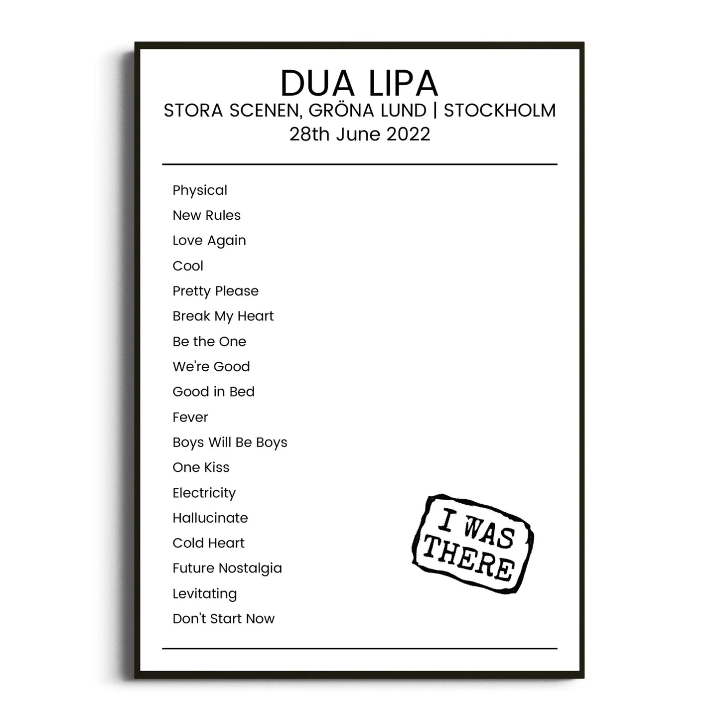 Dua Lipa Stockholm 28 June 2022 Setlist Poster