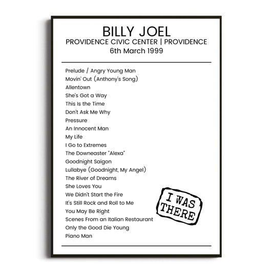 Billy Joel Providence 06 March 1999 Setlist Poster