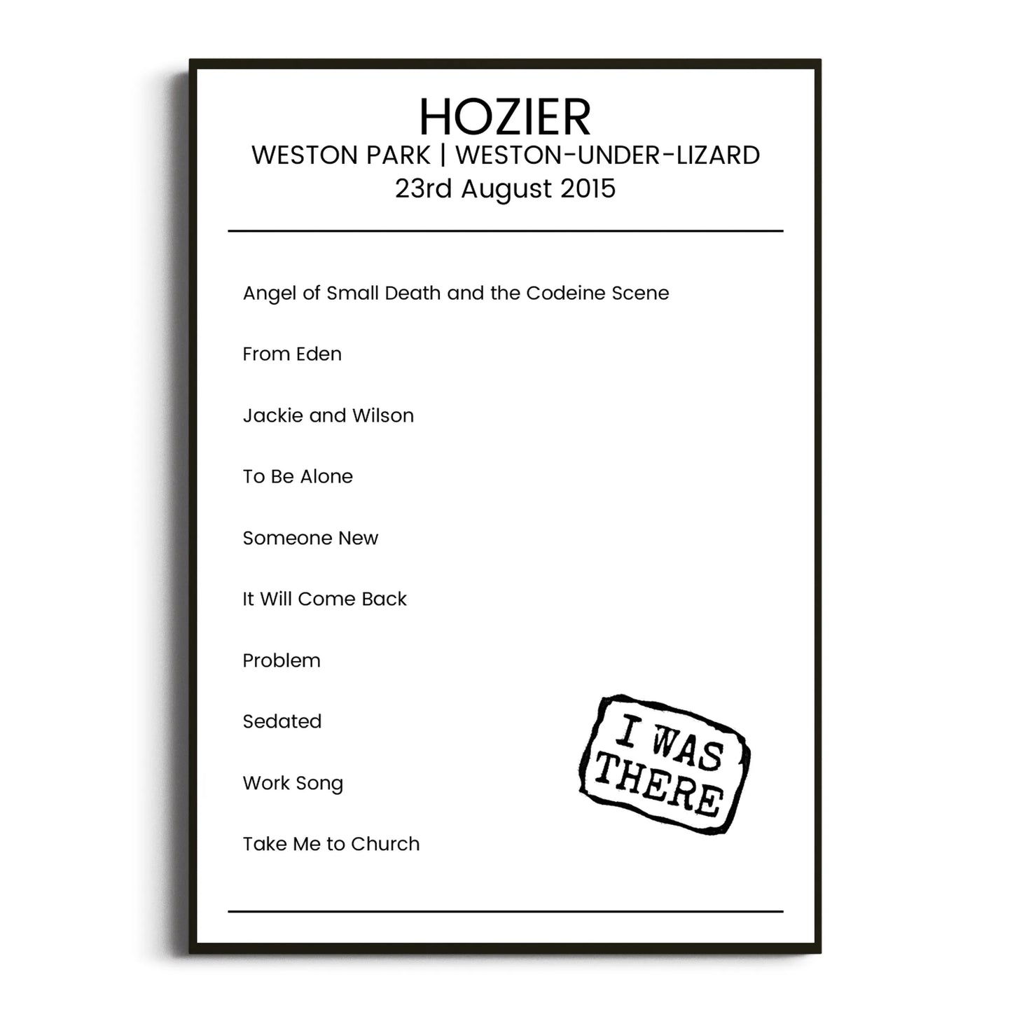 Hozier Weston-under-Lizard 23 August 2015 Setlist Poster