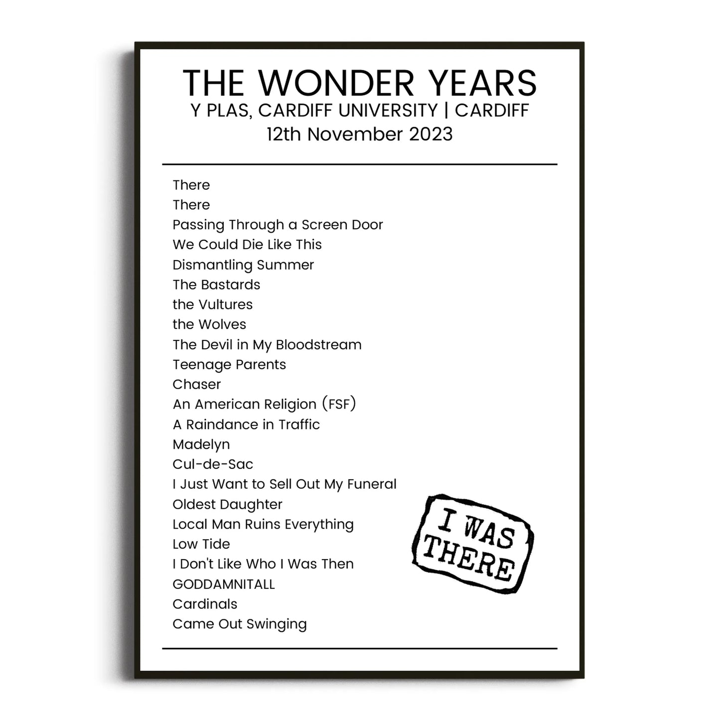 The Wonder Years Cardiff 12 November 2023 Setlist Poster