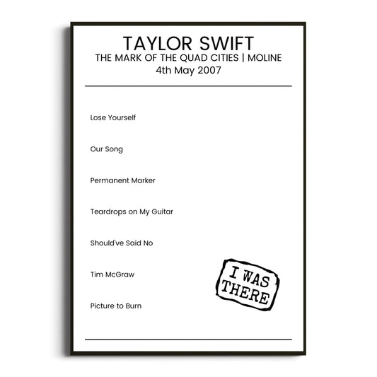 Taylor Swift Moline 04 May 2007 Setlist Poster