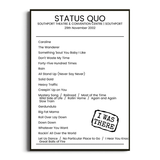 Status Quo Southport 29 November 2002 Setlist Poster