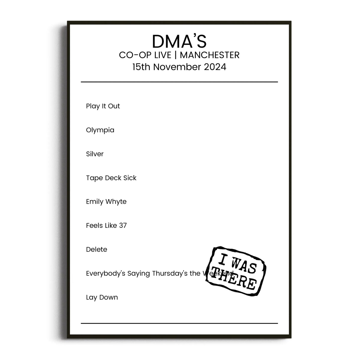 DMA’s Manchester 15 November 2024 Setlist Poster