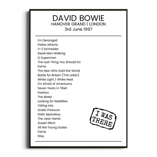 David Bowie London 03 June 1997 Setlist Poster