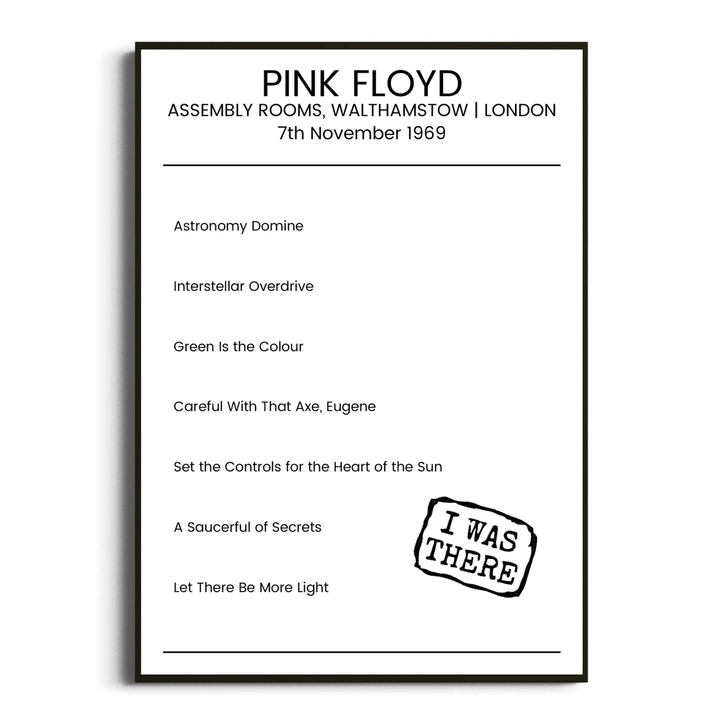 Pink Floyd London 07 November 1969 Setlist Poster