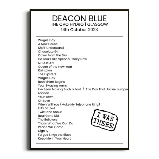 Deacon Blue Glasgow 14 October 2023 Setlist Poster