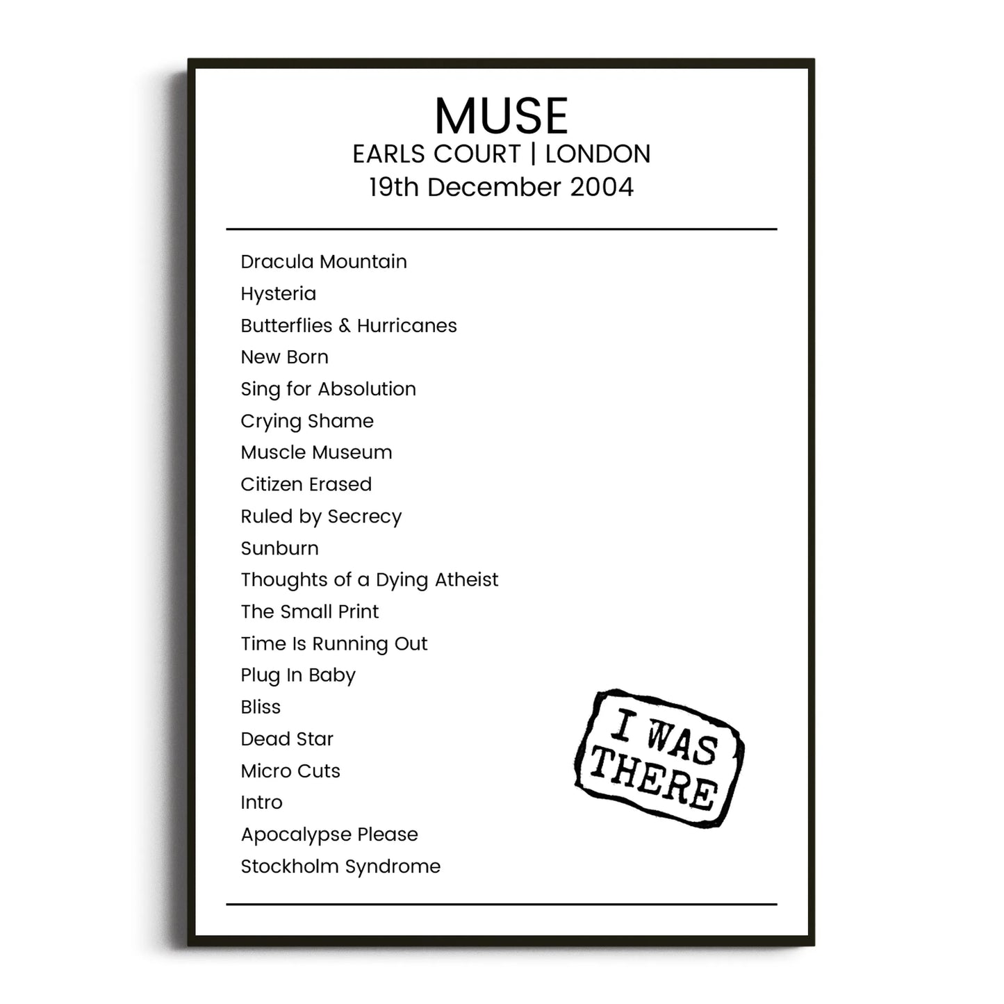 Muse London 19 December 2004 Setlist Poster