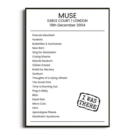 Muse London 19 December 2004 Setlist Poster