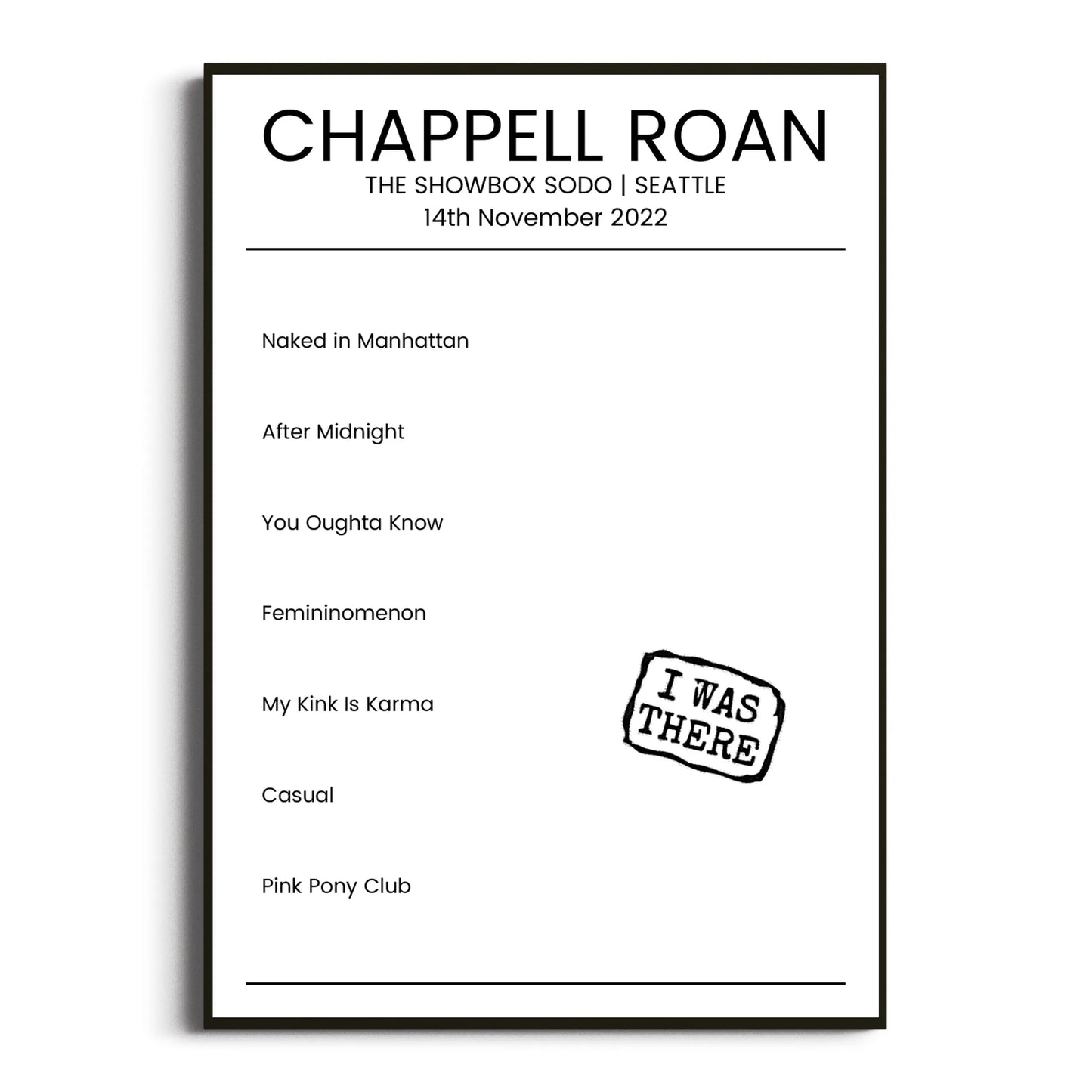 Chappell Roan Seattle 14 November 2022 Setlist Poster