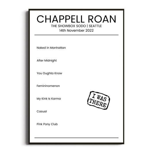 Chappell Roan Seattle 14 November 2022 Setlist Poster