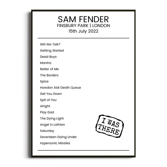 Sam Fender London 15 July 2022 Setlist Poster