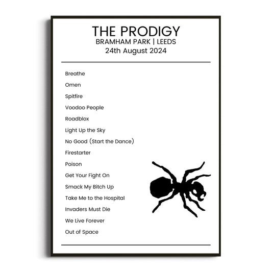 The Prodigy Leeds 24 August 2024 Setlist Poster