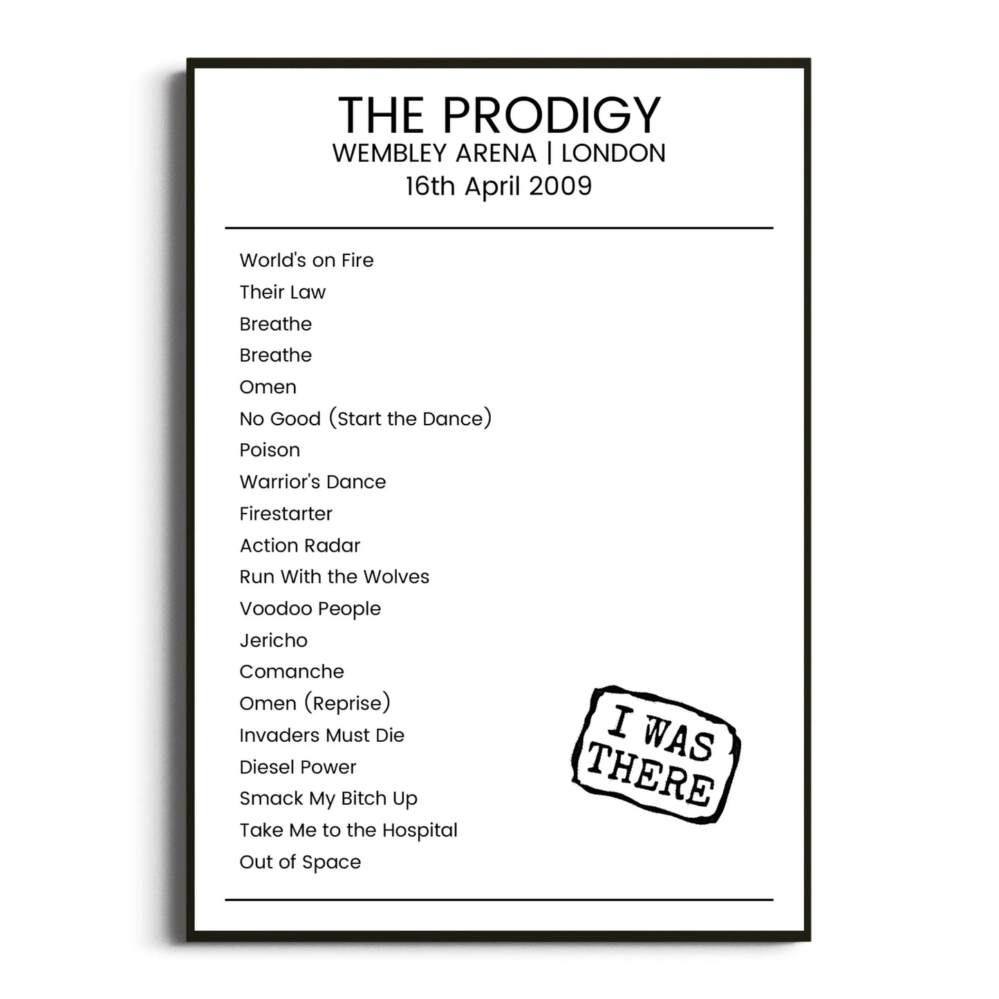 The Prodigy London 16 April 2009 Setlist Poster