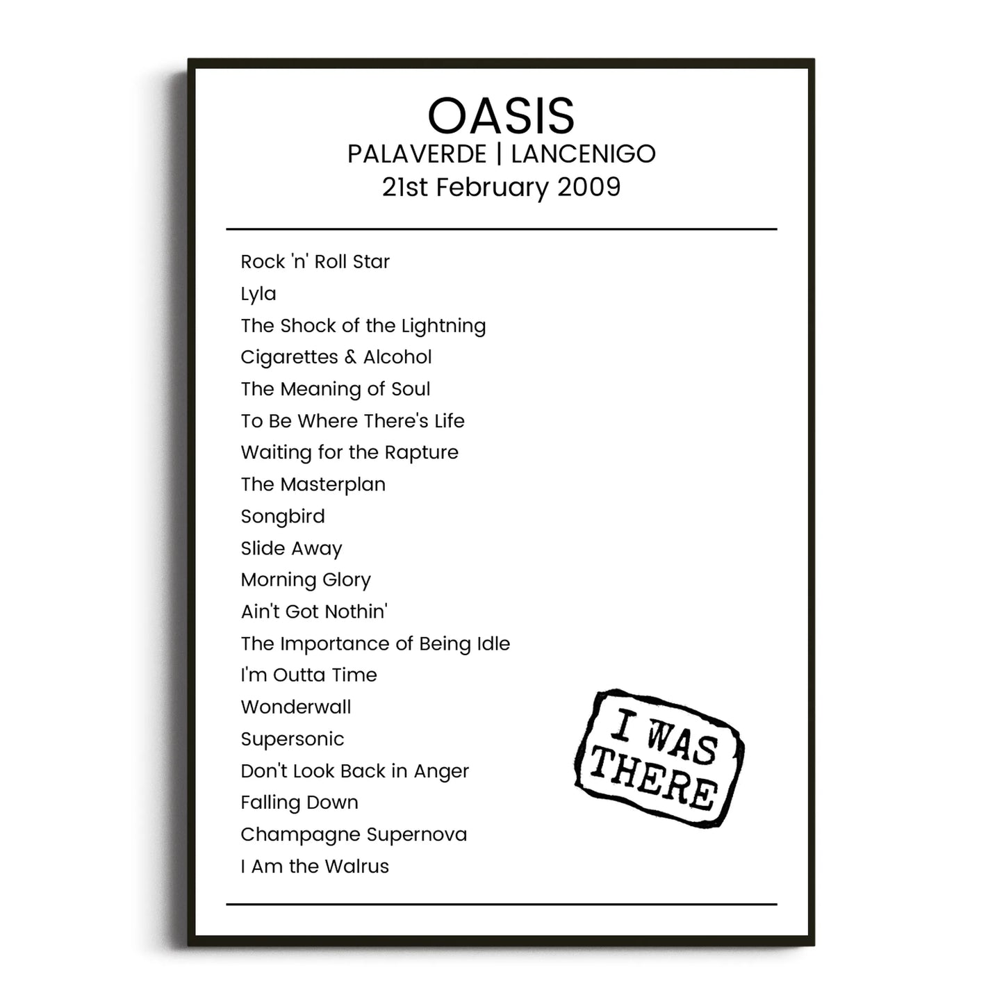 Oasis Lancenigo 21 February 2009 Setlist Poster