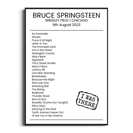 Bruce Springsteen Chicago 09 August 2023 Setlist Poster