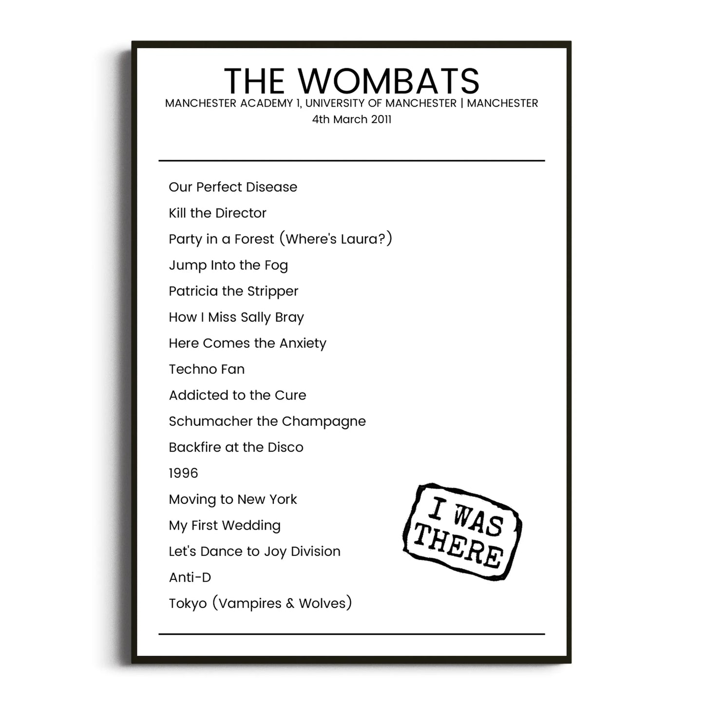 The Wombats Manchester 04 March 2011 Setlist Poster