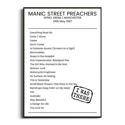 Manic Street Preachers Manchester 24 May 1997 Setlist Poster