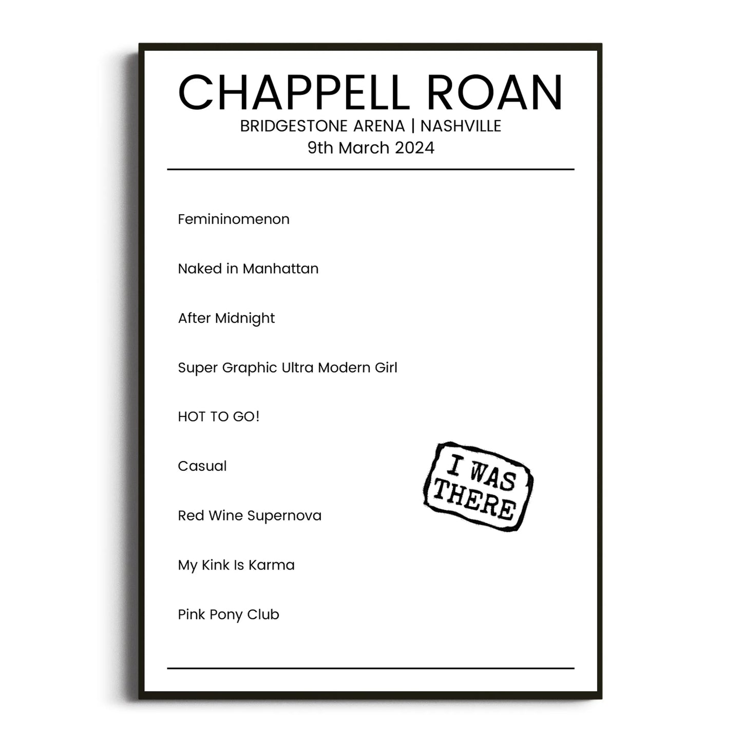 Chappell Roan Nashville 09 March 2024 Setlist Poster