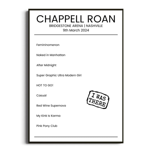 Chappell Roan Nashville 09 March 2024 Setlist Poster