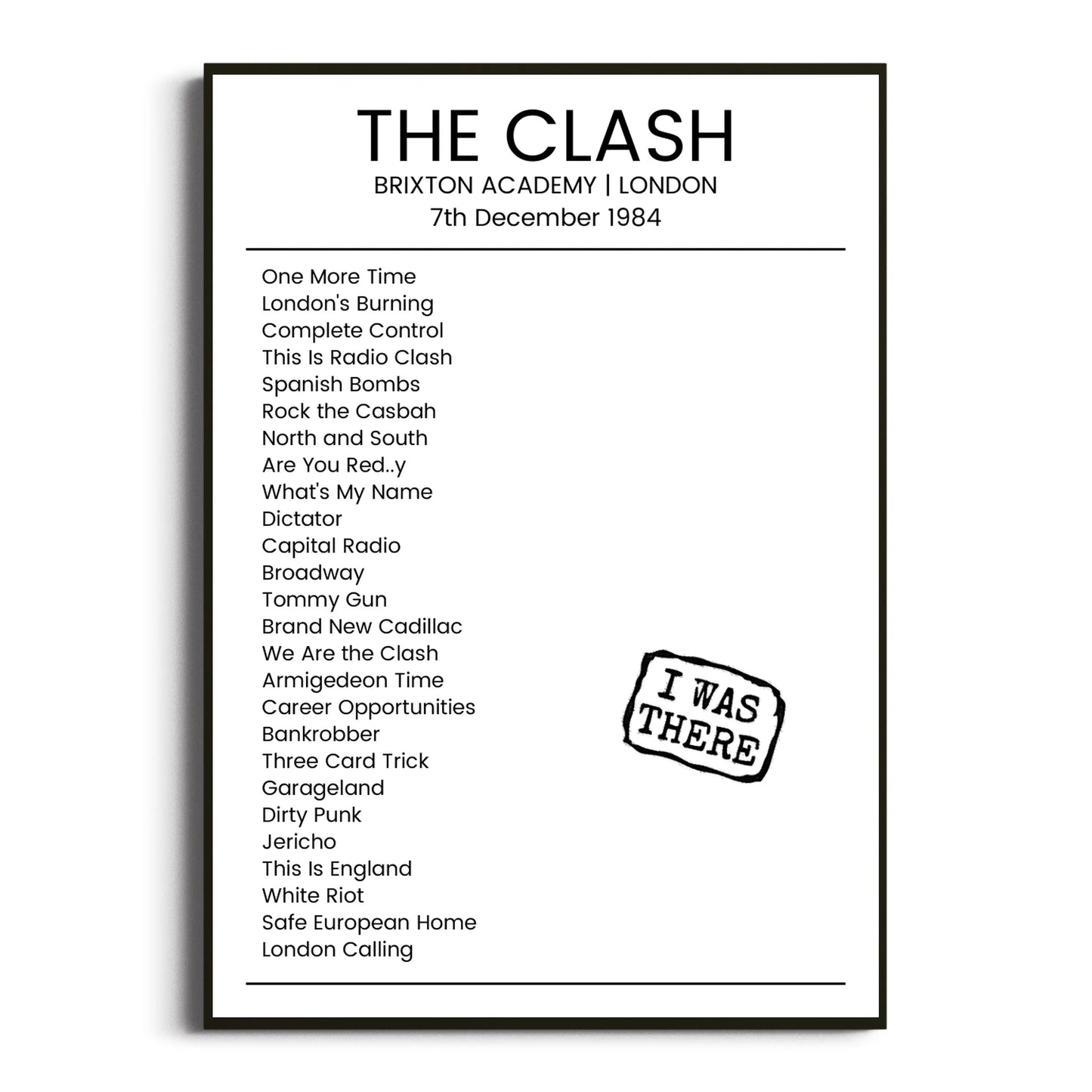 The Clash London 07 December 1984 Setlist Poster