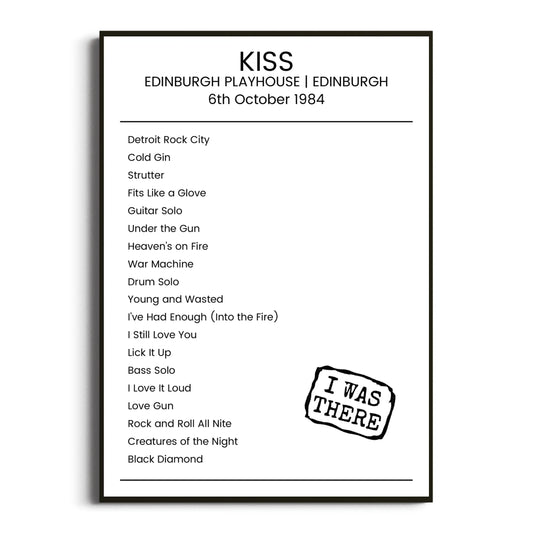 KISS Edinburgh 06 October 1984 Setlist Poster