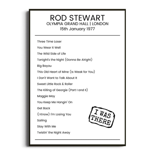 Rod Stewart London 15 January 1977 Setlist Poster