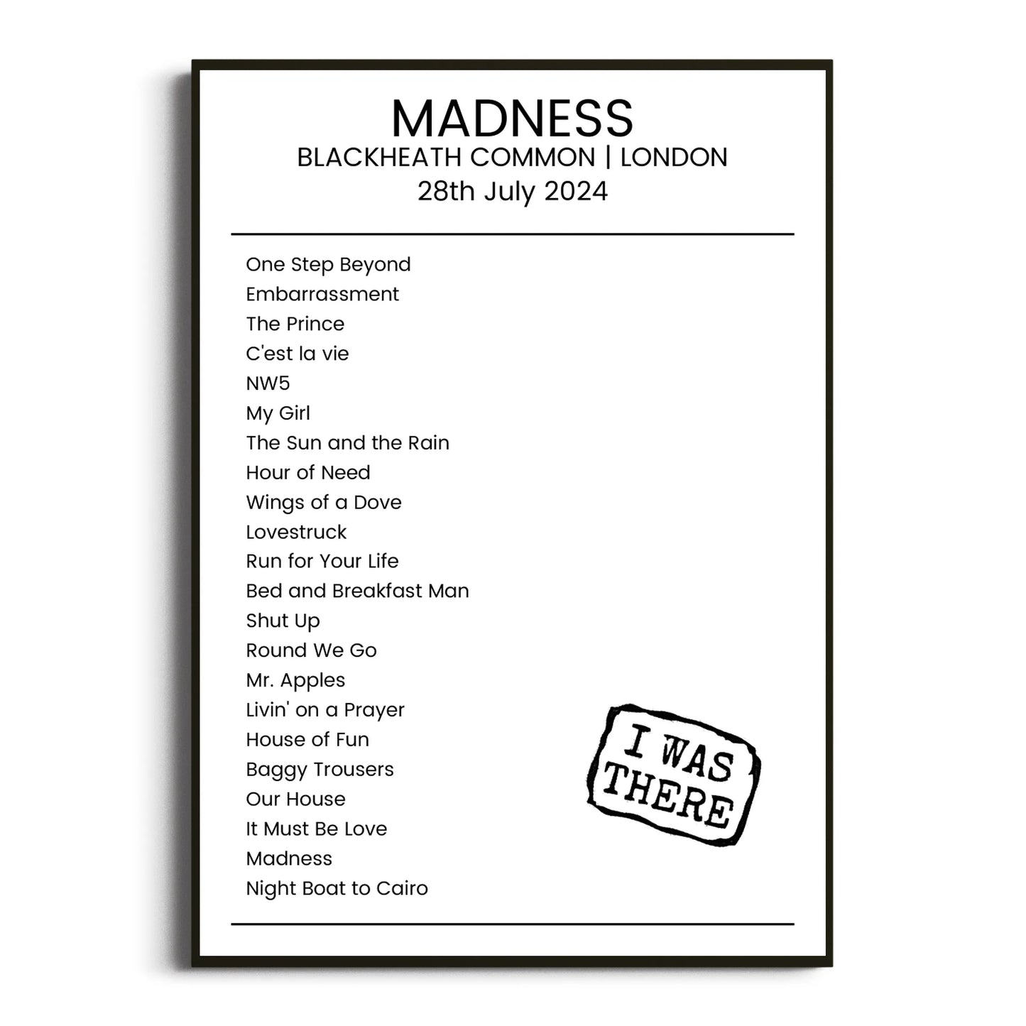 Madness London 28 July 2024 Setlist Poster