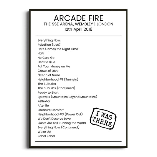 Arcade Fire London 12 April 2018 Setlist Poster