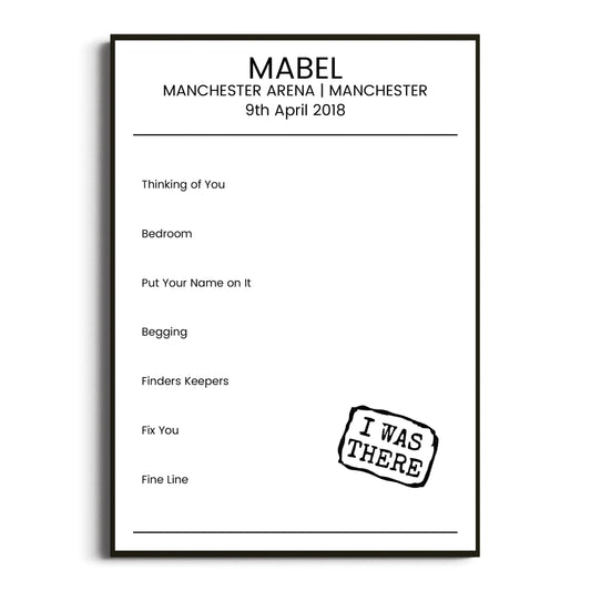 Mabel Manchester 09 April 2018 Setlist Poster