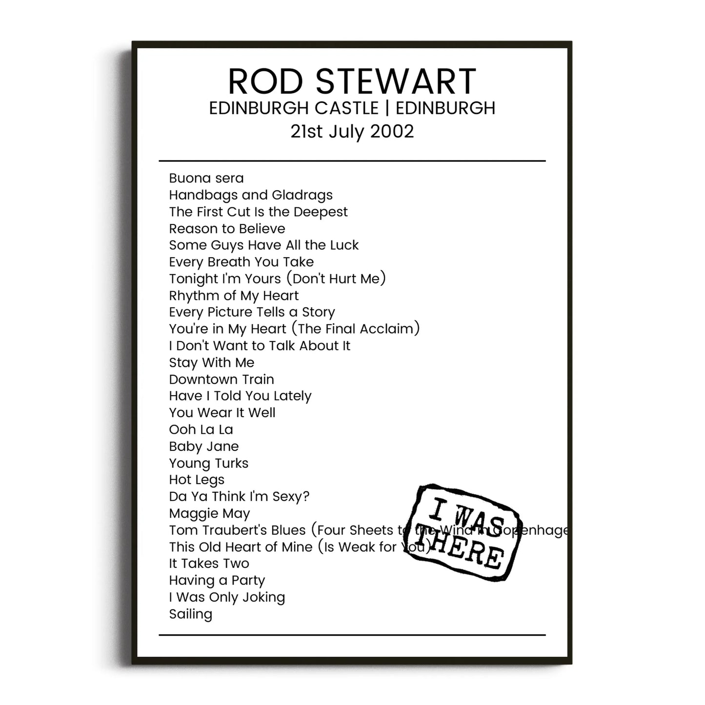 Rod Stewart Edinburgh 21 July 2002 Setlist Poster