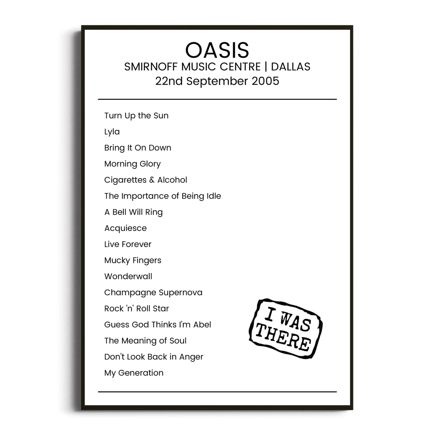 Oasis Dallas 22 September 2005 Setlist Poster