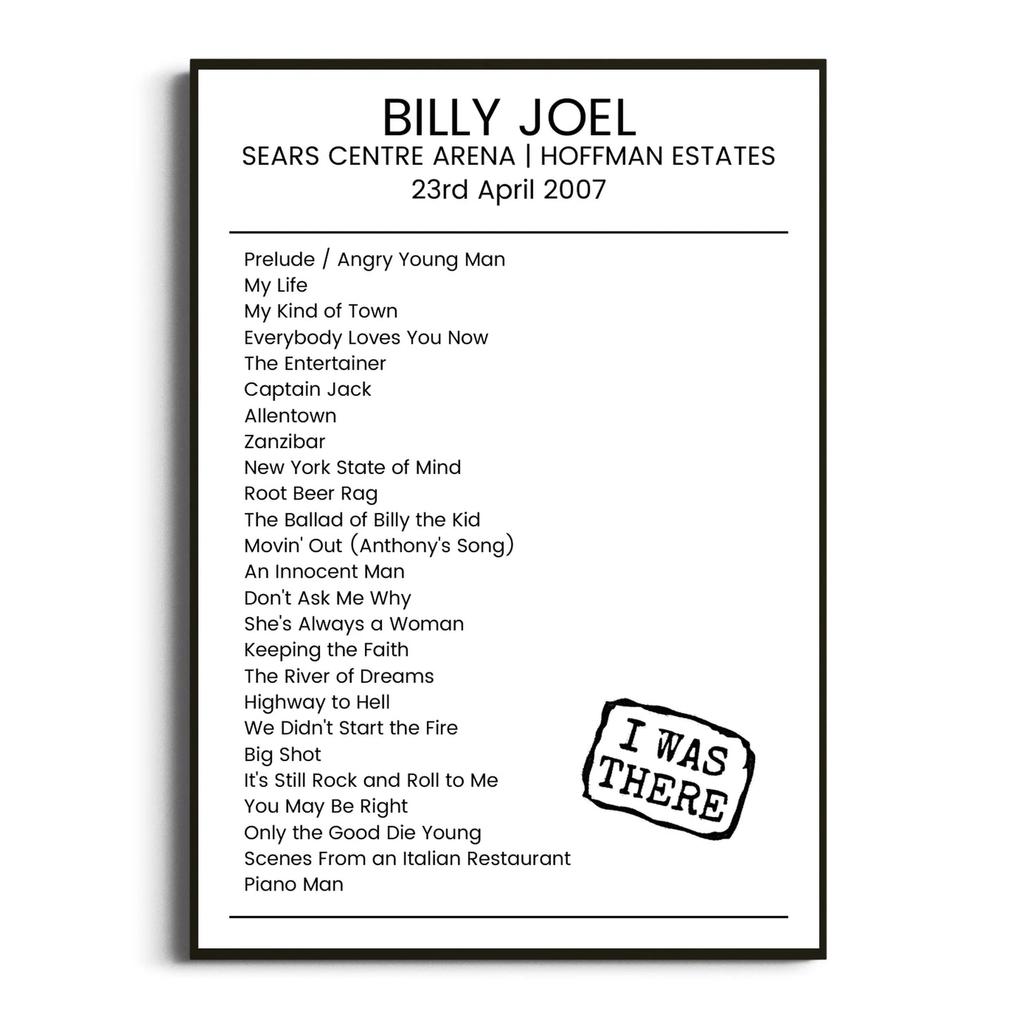 Billy Joel Hoffman Estates 23 April 2007 Setlist Poster