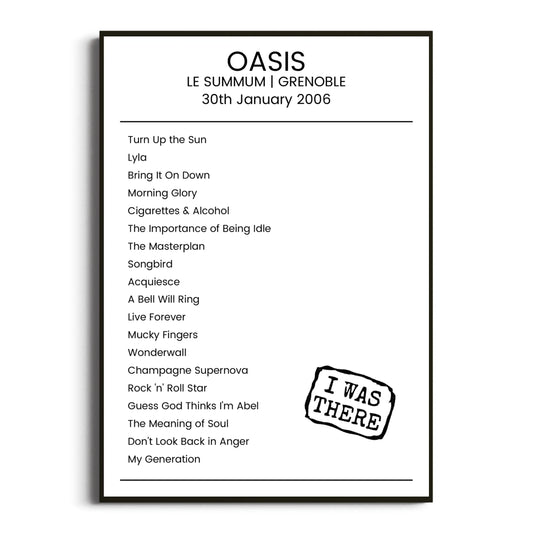 Oasis Grenoble 30 January 2006 Setlist Poster