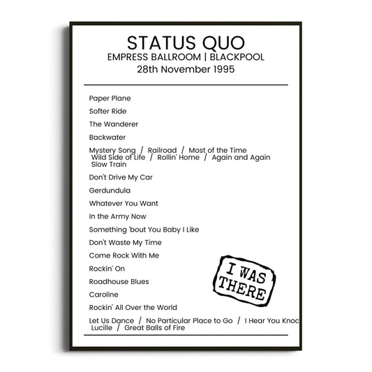 Status Quo Blackpool 28 November 1995 Setlist Poster