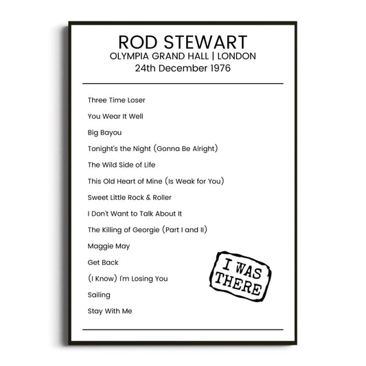 Rod Stewart London 24 December 1976 Setlist Poster