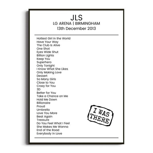 JLS Birmingham 13 December 2013 Setlist Poster