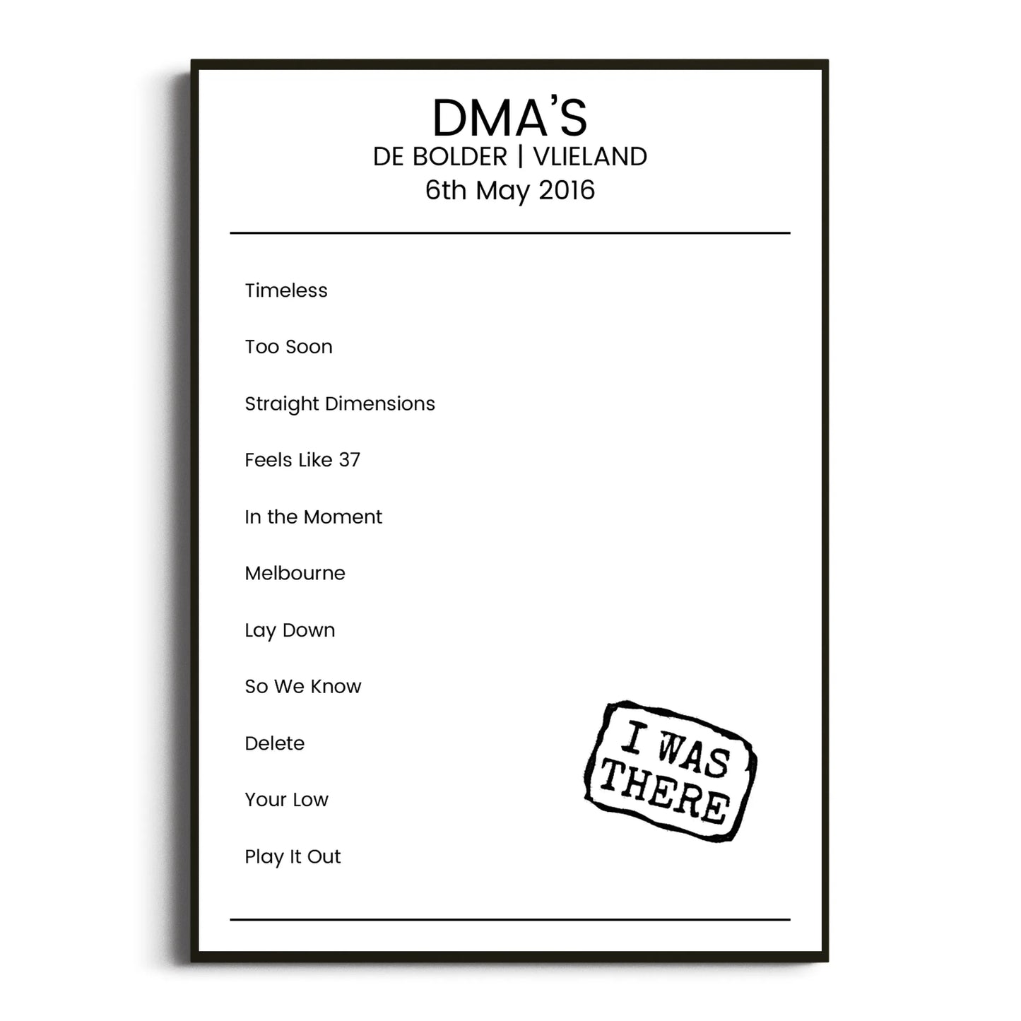 DMA’s Vlieland 06 May 2016 Setlist Poster