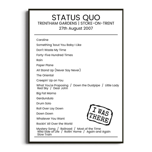 Status Quo Stoke-on-Trent 27 August 2007 Setlist Poster