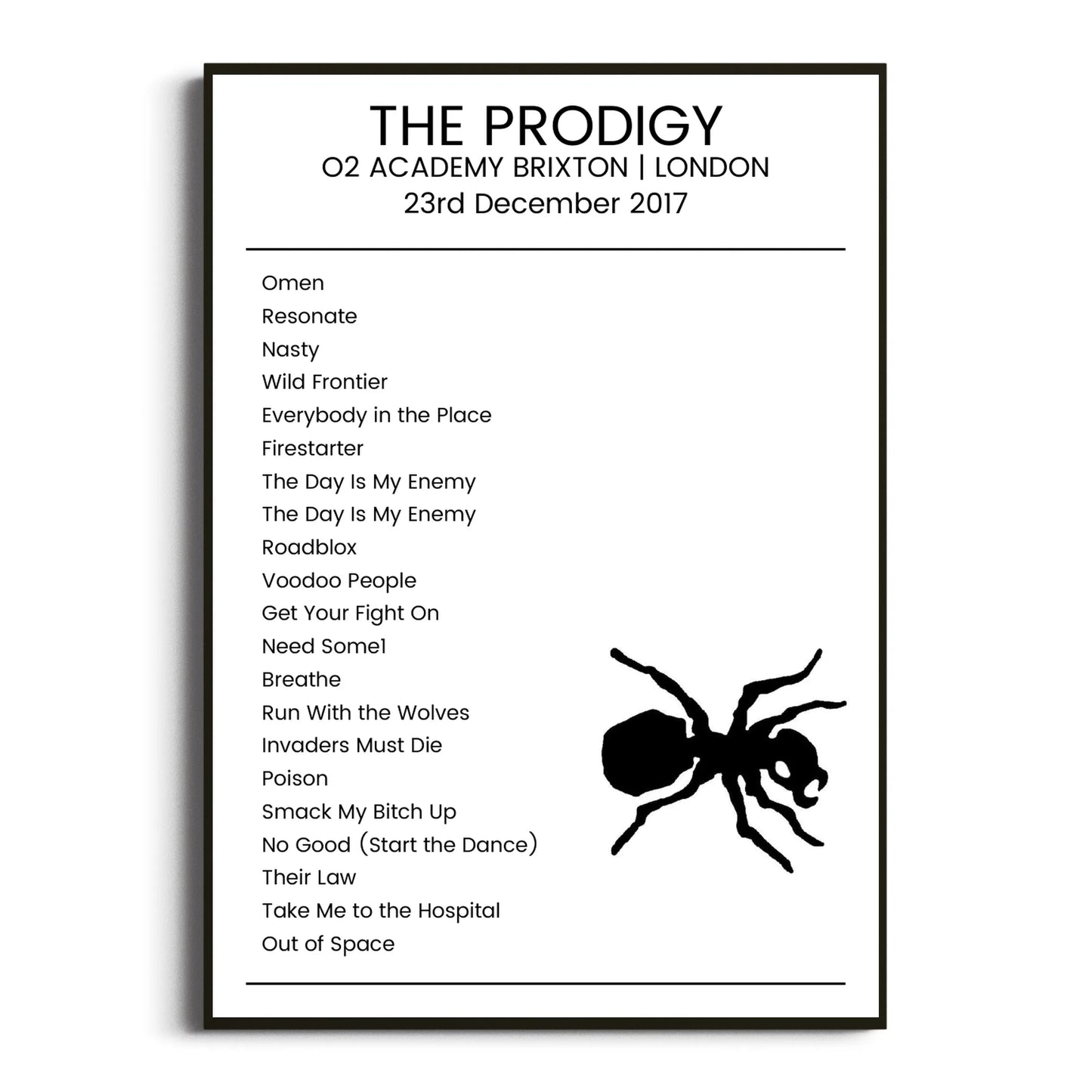 The Prodigy London 23 December 2017 Setlist Poster