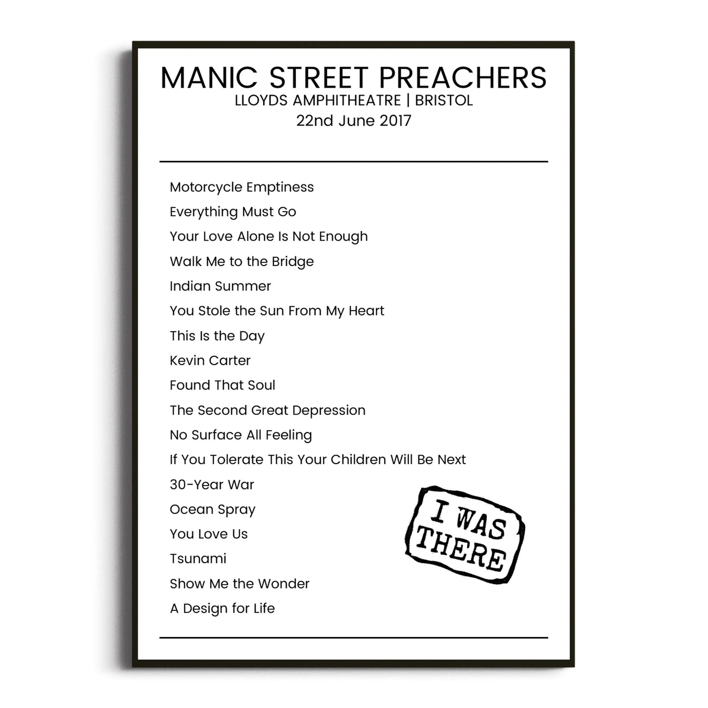 Manic Street Preachers Bristol 22 June 2017 Setlist Poster