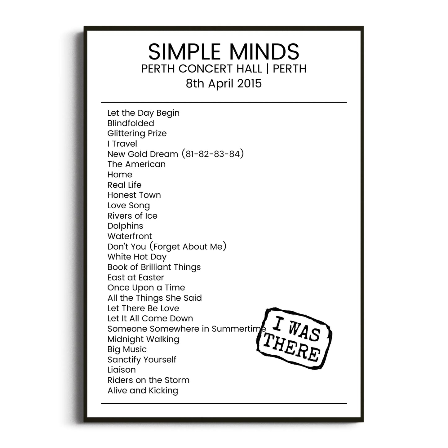 Simple Minds Perth 08 April 2015 Setlist Poster