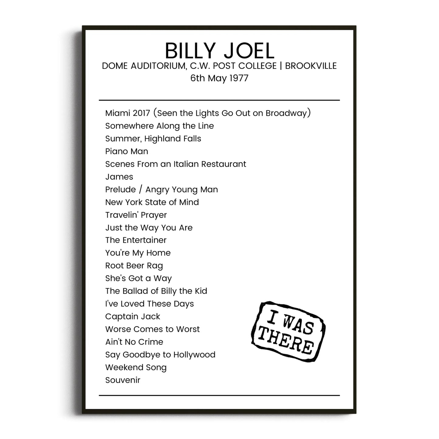 Billy Joel Brookville 06 May 1977 Setlist Poster