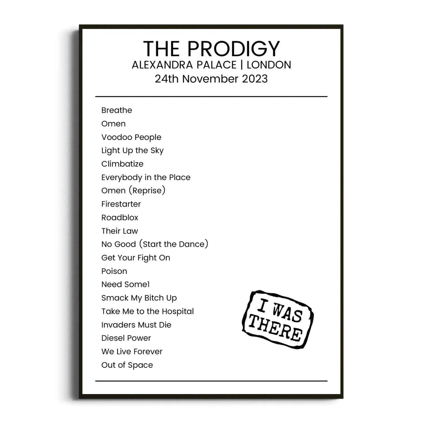 The Prodigy London 24 November 2023 Setlist Poster