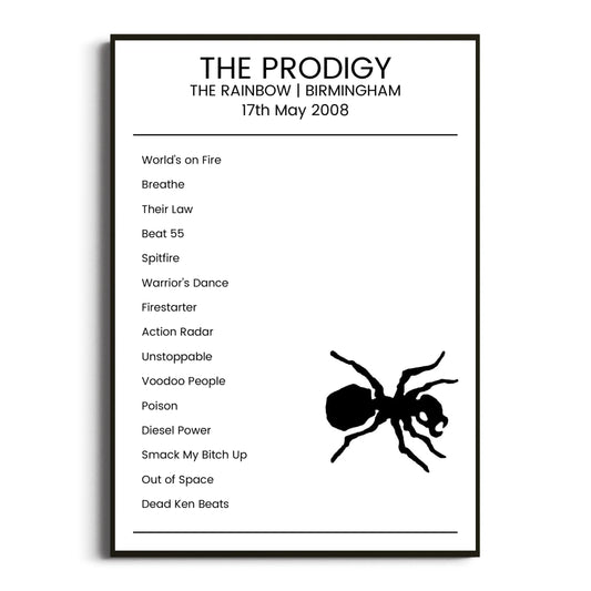 The Prodigy Birmingham 17 May 2008 Setlist Poster