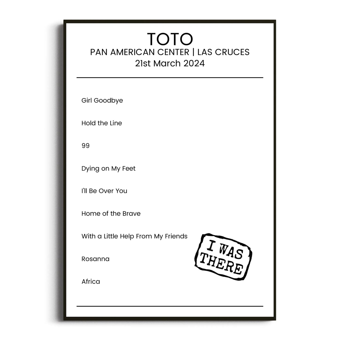 Toto Las Cruces 21 March 2024 Setlist Poster