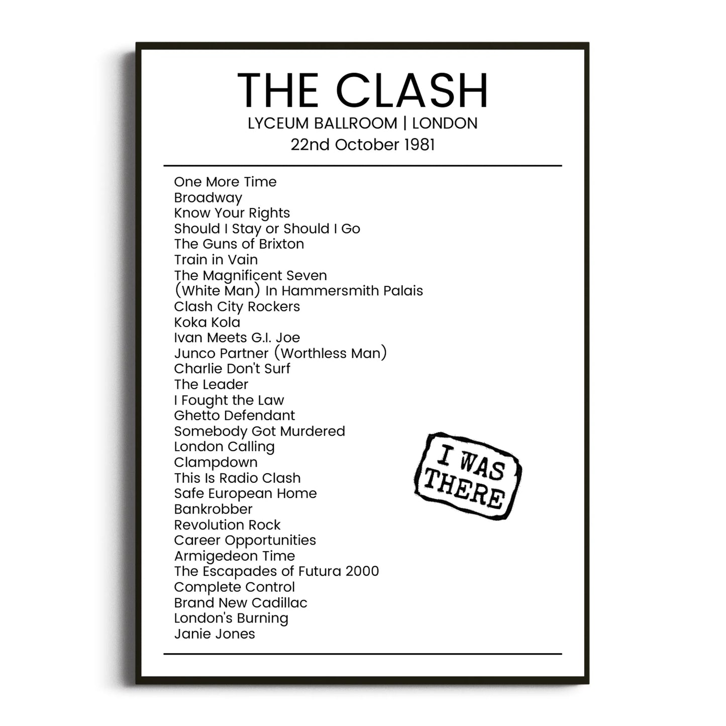 The Clash London 22 October 1981 Setlist Poster