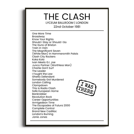 The Clash London 22 October 1981 Setlist Poster